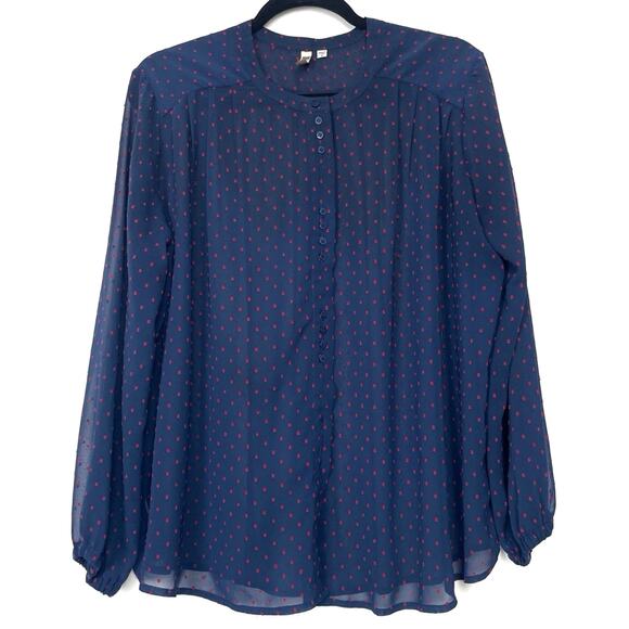 Kut From The Kloth Blue & Red Mini Polka Dot Button Down Size Small - Picture 1 of 4